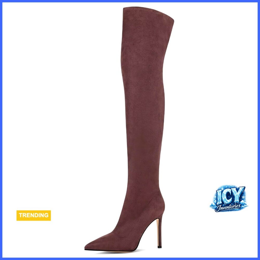 Suede Over the Knee Boots High Heel Thigh High Pointed Toe Elastic